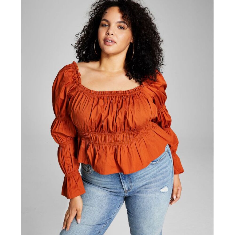 And Now This Now This Trendy Plus Size Ruched Poplin Shirt
